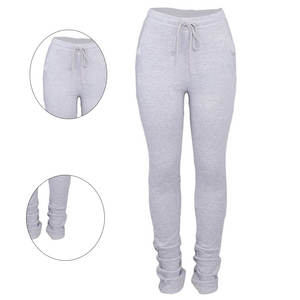 Meilleures ventes de leggings taille haute décontractés pour femmes en tissu tricoté respirant avec couleur unie et design à cordon de serrage - Product Image 5