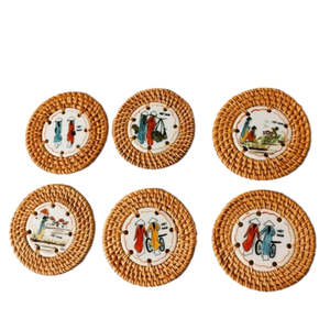 Wholesale Eco-friendly Natural <b>Bamboo</b> Water Hyacinth Rattan Coaster <b>Placemat</b> Classic Flower Style From Vietnam - Product Image 3