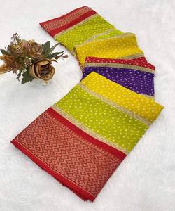 BANDHANI DE SEDA DOLA MODERNA ESTAMPADO CON PALLU TRABAJO SAREE CON BLUSA DESCOSADA DESPIECE DE FIESTA PRECIO AL POR MAYOR ROPA ÉTNICA - Product Image 1