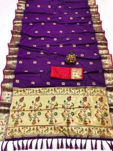 Nuevo Sari Kanchi Paithani Suave con Aspecto Elegante, Saris Listos para Usar, Sari Banarasi a Precio Accesible - Product Image 6