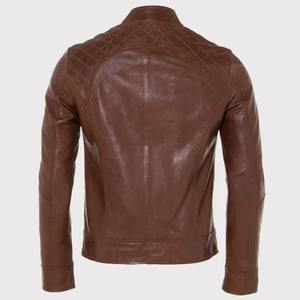 Veste de motard en cuir marron pour homme au design élégant, coupe classique ajustée, fermeture éclair sur le devant, col montant et haute qualité - Product Image 6