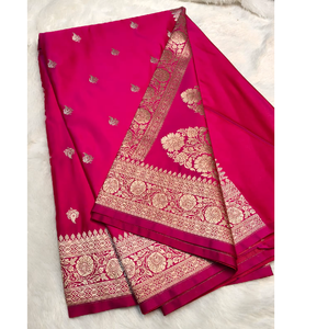 Magnifique Saree Traditionnel Banarasi Mashru en Chiffon Pur, Tissu Doux et Lisse, Couleurs Vibrantes, Protection Solaire, Séchage Rapide, Idéal pour les Fêtes - Product Image 5