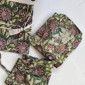 Hermoso conjunto de Pijamas largos para adultos Estampado de bloques de mano Conjunto de pijama de algodón puro Ropa de noche de algodón Traje suave-Regalo para ella - Product Image 1