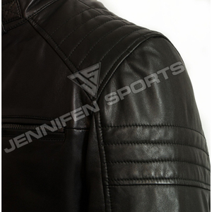 Veste de moto de haute qualité hommes en cuir de vachette véritable avant poitrine et poches latérales fermeture à glissière à l'intérieur de la doublure en tissu Ciotton - Product Image 5