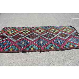 Turkish Vintage <b>Runner</b> Rug 4.4x11 ft, Kilim <b>Red</b> Wool Rug - Product Image 3