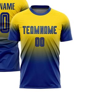 Maillot de football à manches courtes, dégradé jaune et bleu, respirant, séchage rapide, léger, vêtements de sport pour l'entraînement et les matchs - Product Image 2
