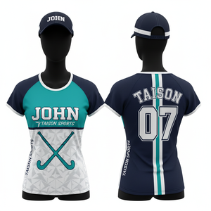 เสื้อฮอกกี้หญิงพรีเมียม 150 GSM ผ้าโพลีเอสเตอร์ระบายอากาศได้ดี สีดำ ทอง ขาว ตัดต่อสีแบบคอนทราสต์ พิมพ์ลายแบบซับลิเมชั่น พร้อมสกรีนโลโก้ทีมตามสั่ง - Product Image 3