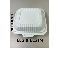 Contenants ProTakeOut 8,5x8,5 Blancs à 3 Compartiments, Lot de 150, avec Fermeture Coulissante Centrale, Charnières Durables, Écologiques, en MFPP