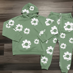 Nouveau style de survêtement pour hommes avec impression en relief, survêtement à capuche en denim déchiré pour hommes, créez votre propre survêtement, nouvelle arrivée - Product Image 1