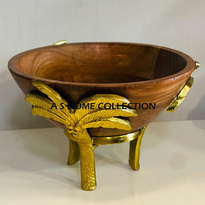 Bol de service de forme ronde en acier inoxydable de qualité de luxe Nouveau design avec poignée en feuille d'aluminium doré pour servir du chocolat - Product Image 3