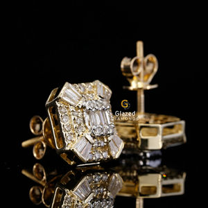 Adorable 10kt oro amarillo redondo y corte Baguette VVs claridad diamantes Iced Out Hip Hop Stud pendientes para mujeres - Product Image 3