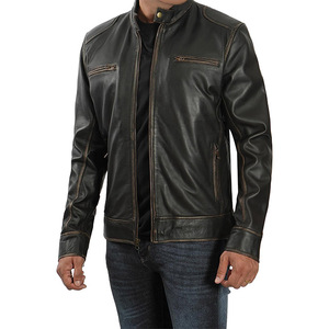 <b>Men's</b> Winter Fashion <b>Long</b> Sleeve Leather <b>Jacket</b> with Stand Collar Casual Outwear Hoodless <b>jacket</b> for <b>men</b> - Product Image 3