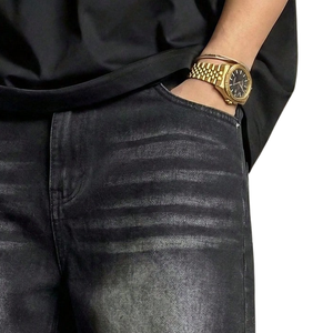 Pantalones Cortos de Mezclilla Negros para Hombre, Transpirables, Lavados, Casuales, Hasta la Rodilla, Estilo Vintage, Streetwear, Verano, Algodón, Cinco Bolsillos, Corte Holgado, a la Moda - Product Image 3