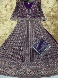 Moda india de moda para mujer Georgette largo pesado con trabajo de codificación Anarkali Kurti Dupatta vestido con traje de fiesta de boda - Product Image 4