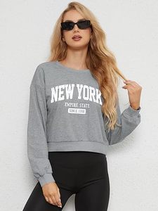 Sweat-shirt pour homme à col rond, coupe régulière, doublé en polaire, polyester/coton, imprimé avec des lettres brodées, style Y2K d'hiver - Product Image 5