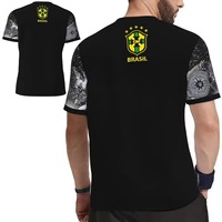 Maillot de football Brésil édition spéciale 2025 noir et gris pour adultes (hommes et femmes) – Col en V, respirant, séchage rapide, idéal pour l'entraînement estival