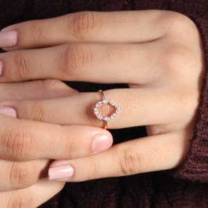 925แหวนเงินสเตอร์ลิง18K ชุบทอง18K 8x6มม. ทรงลูกแพร์ด้วยการตั้งค่า CZ สำหรับผู้หญิงทำด้วยมือส่วนประกอบเครื่องประดับชั้นดี - Product Image 3