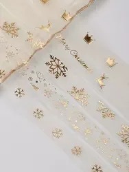 Eco-Friendly Double Face Gold Foil Crown and Star Organza <b>Ribbon</b> 1-1/2 Inch for Gift Packaging - Product Image 4