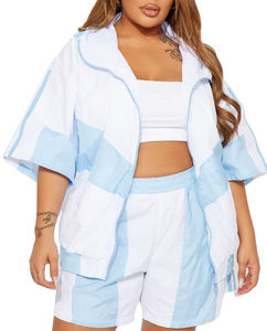 Conjunto corto de talla grande 2024 para mujer, 100% poliéster, manga larga, cortavientos, chándal a prueba de viento, traje de dos piezas estampado para mujer - Product Image 4