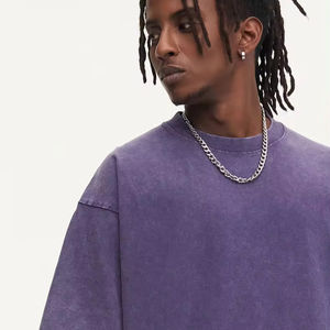 T-shirt lourd 300GSM lavé à l'acide surdimensionné en gros 100 coton pour hommes t-shirt vintage blanc personnalisé avec logo personnalisé - Product Image 4