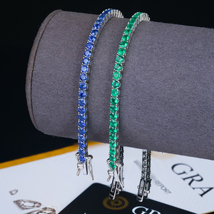 Wholesale High Quality Lab Grown Zambia Emerald Sapphire <b>Gemstone</b> Iced Out 925 Sterling Silver Tennis <b>Bracelet</b> Women Jewelry - Product Image 2