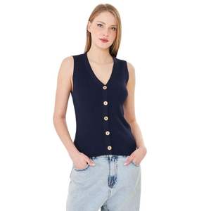 Chaleco de Pana Tejido para Mujer, Estilo Casual y Elegante, Ropa de Invierno de Algodón con Decoración de Botones, Largo hasta la Cintura - Product Image 1