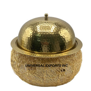 Calentador de Comida de Metal Dorado de Lujo, Cazuela de Diseño Hecha a Mano de Alta Calidad, Vajilla Redonda, Olla Caliente de Metal de Lujo - Product Image 1