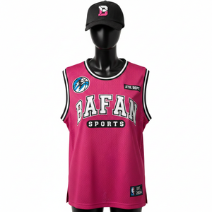 Camiseta de Baloncesto para Mujer, Tejido de Malla de Poliéster Suave y Transpirable, 180 GSM, Rosa Intenso, Panel de Canalé Atlético, Logotipo Bordado, Algodón - Product Image 6