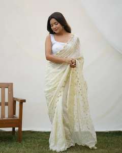 Pure Georgette Saree con hilo de viscosa funciona con Handwork border Wedding wear Sari, Designer Party Wear Saree. - Product Image 3