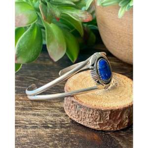 Vintage Navajo Fashion <b>Cuff</b> <b>Bracelet</b> Handmade with Lapis and Sterling <b>Silver</b> - Product Image 3