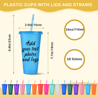 Gobelet en plastique à paillettes avec paille, personnalisable avec logo, 24 oz, réutilisable, pour fêtes, café glacé, boissons quotidiennes
