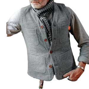 Chaleco de lana con cuello en V, estilo retro para hombre, chaleco de color sólido con un solo botón, adecuado para trajes de primavera y otoño. - Product Image 5