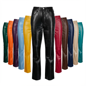 Vêtements pour femmes, pantalon en cuir de haute qualité, pantalon en cuir pour femmes, taille haute, jambe droite, confortable, ajusté, vêtements de mode - Product Image 1