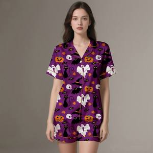 Luxury Elegant Adult <b>Silk</b> Satin Pajamas Set Summer Spring Lightweight Breathable Digital Printed Sleepwear Comfortable Fabric - Product Image 2