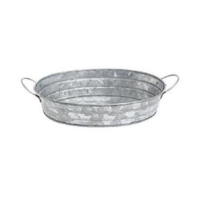 Bandeja de servicio de metal de forma redonda galvanizada oscura con mango de madera para bandejas de cena de Mesa para el hogar y la boda - Product Image 6