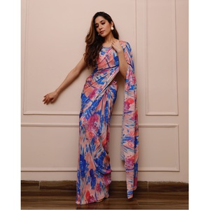 Georgette-Saree estampado de alta calidad para mujer, blusa triturada y cinturón Sabyasachi, de proveedor indio de alta calidad - Product Image 1