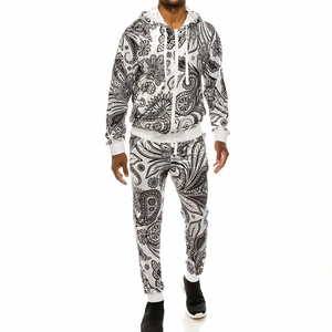 High Quality Hooded 100% Cotton Black Velvet Two-Piece Tracksuit for Men Solid Pattern <b>Jacket</b> Pants Set <b>Rhinestones</b> Knee-Length - Product Image 6