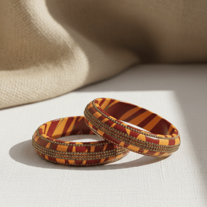 Ethnic Patterned Orange Lac Bangles <b>Set</b> of 2 for Parties - Product Image 5