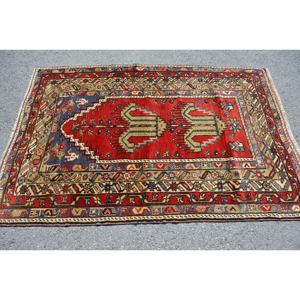 Alfombra de lana verde roja Oriental, 4x5,9 pies, tejido plano de retazos de área grande turco Vintage para decoraciones para sala de estar, respaldo de látex - Product Image 3