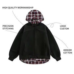 Sudadera con capucha y cremallera de algodón pesado de felpa francesa con bloques de color, estilo streetwear personalizado, de diseñador, oversize para hombre - Product Image 3