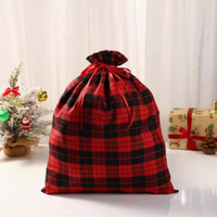 Sac à cordon en satin de polyester réutilisable et écologique avec logo imprimé personnalisé, housse anti-poussière, pochette de rangement tendance, rouge Noël, GRS