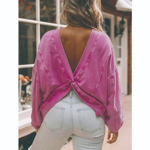 เสื้อสเวตเชิ้ตผู้หญิงคุณภาพสูง ทรงโอเวอร์ไซส์ ดีไซน์บิดเกลียวด้านหลัง แขนยาว โชว์หลัง เสื้อพูลโอเวอร์ผู้หญิง - Product Image 4