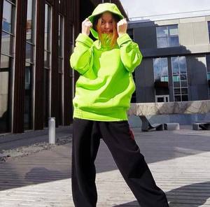 Big Hood Loose Long Sweatshirt for <b>Men</b> Women Streetwear Clothing Bright <b>Green</b> <b>Hoodie</b>, Oversized <b>Green</b> Cotton <b>Hoodie</b> - Product Image 1