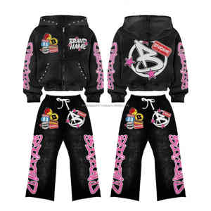 2025 personalizado de alta calidad Street-Wear ácido lavado francés Terry pantalones de chándal acampanados y conjunto de chándal con capucha para hombres - Product Image 1