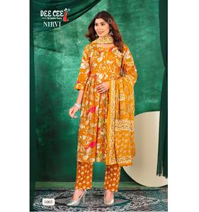 Anarkali Kurta de Algodón con Estampado en Relieve para Mujer, Estilo Indio-Pakistaní, con Pantalón y Dupatta, Hecho a Mano por Artesanos Indios, para Bodas y Fiestas - Product Image 1