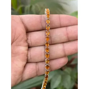 สร้อยข้อมือเทนนิสทรงวงรีเงินแท้ 925 ประดับซิทริน เครื่องประดับแฟชั่น - Product Image 1
