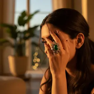Anillo Vintage de Plata 925 con Incrustaciones de Ónice Verde y Marcasita, Gema con Corte Princesa, Baño de Rodio, Joyería 'IS' Privada con Licencia para Mujer - Product Image 3