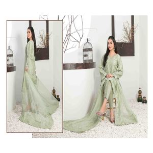 TAWAKKAL-Ensemble 3 pièces pour femme indienne/pakistanaise, chemise brodée en organza cousue fantaisie, Dupatta, viscose, 2024 - Product Image 5