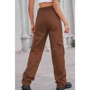 Pantalon cargo en jean marron style coréen Y2K pour femme, écologique, durable, taille haute, coupe droite, extensible, respirant, 6 poches - Product Image 2