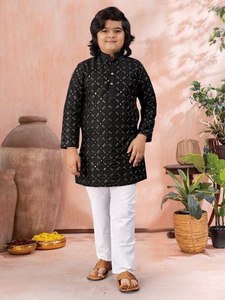 Ganesh Chaturthi Special Kids Wear Heavy Soft Silk Fabric Multi Sequence Work Hasta la rodilla Kurta & Bottom a un ritmo razonable - Product Image 6